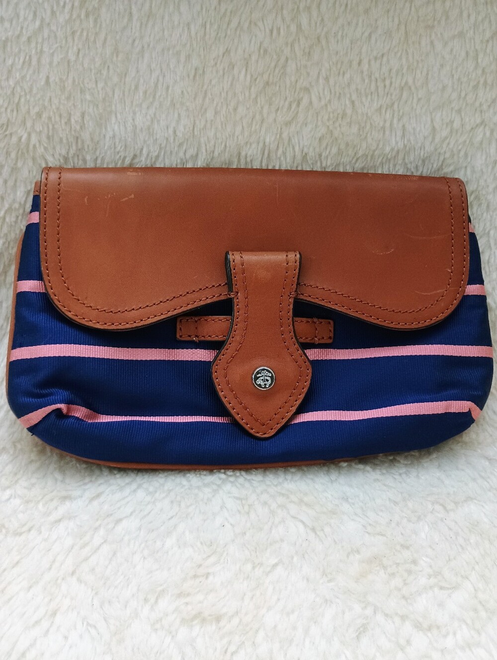 Brooks Brothers Vintage Preppy Navy & Pink Striped Leather Flap Clutch